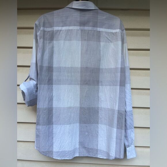 Calvin Klein white/gray squares, long-sleeved  shirt, sleeves roll up on flap,XL - Picture 5 of 7